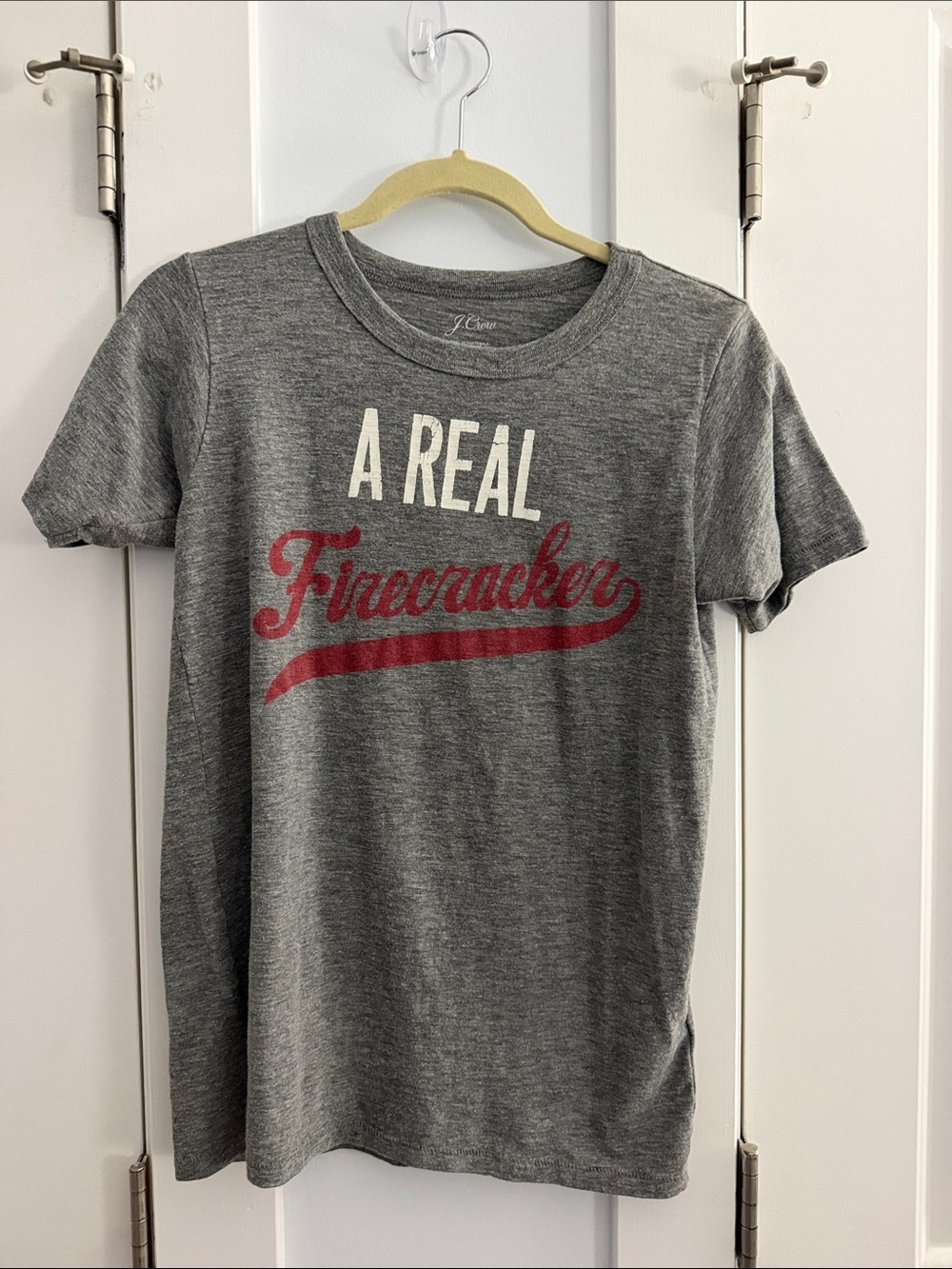 J. Crew Kids Gray Tee with Red & White 'A Real Firecracker' Graphic